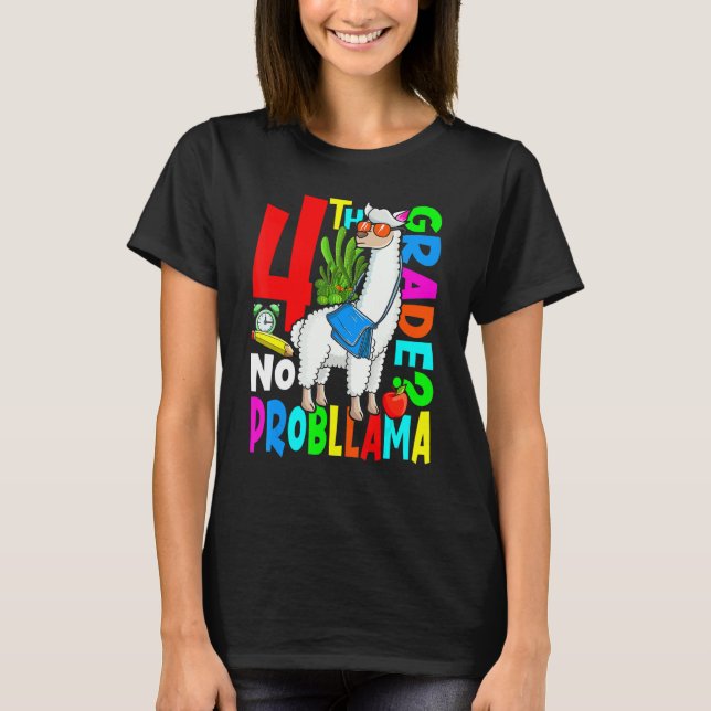 Camiseta 4th Grade No Prob Llama Back To School First Day (Frente)