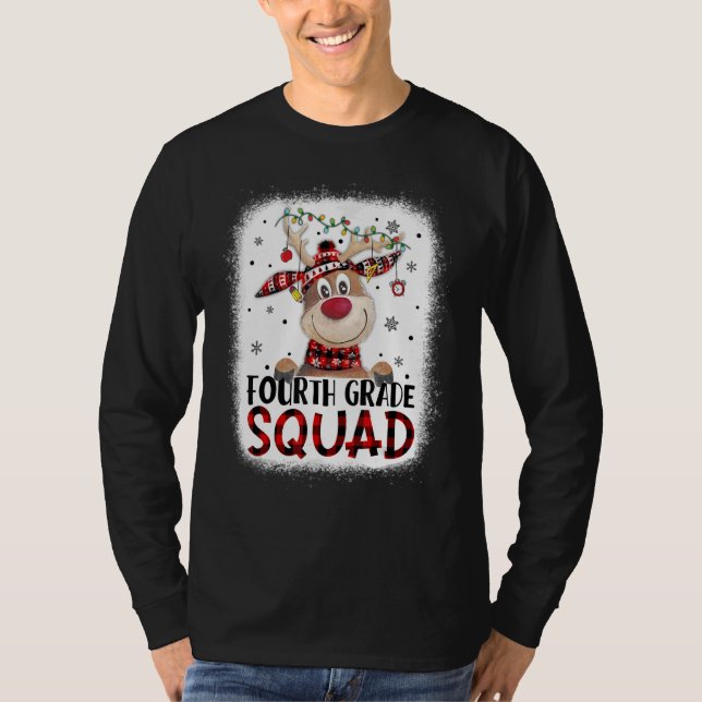 Camiseta 4th Grade Squad Plaid Reindeer Santa Hat Teacher C (Frente)