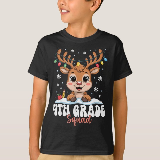 Camiseta 4th Grade Squad Reindeer Christmas Lights Cute Win (Frente)