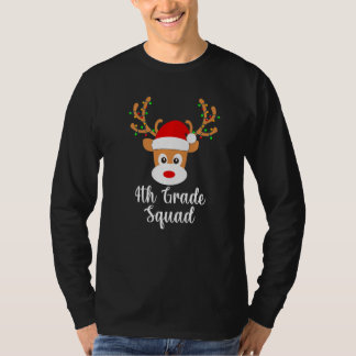 Camiseta 4th Grade Squad Reindeer Santa Hat Lights Christma