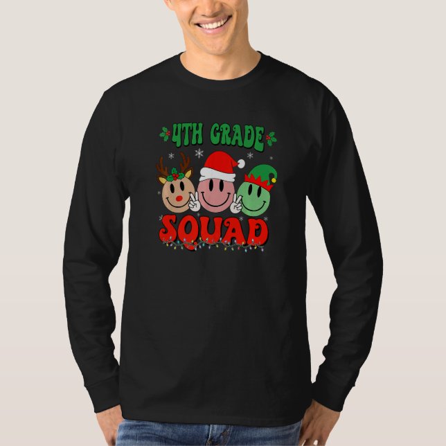 Camiseta 4th Grade Squad Retro Groovy Christmas Teacher Lif (Frente)