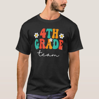 Camiseta 4th Grade Team Retro Groovy Women Happy First Day 