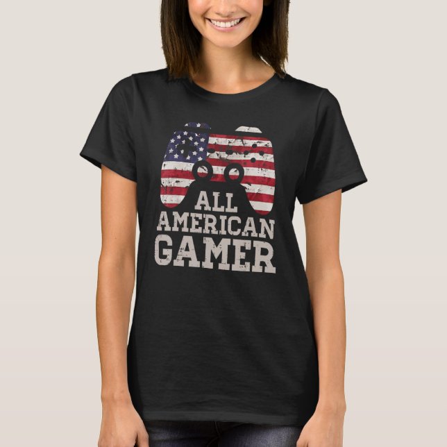 Camiseta 4th July All American Gamer Patriot Men Boys Kids  (Frente)