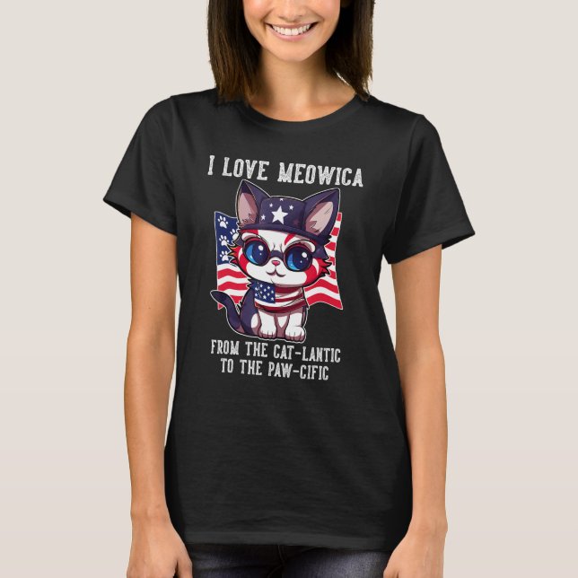 Camiseta 4th July Cat Lover, I Love Meowica Funny Patriotic (Frente)