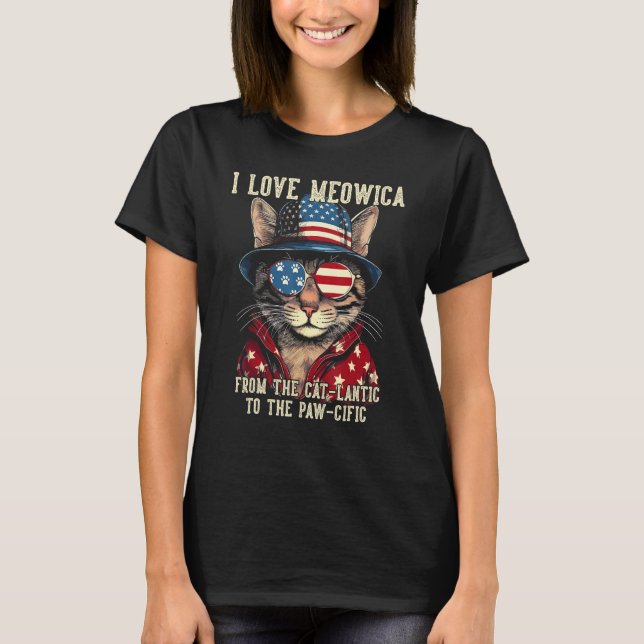Camiseta 4th July Cat Lover, I Love Meowica Funny Patriotic (Frente)
