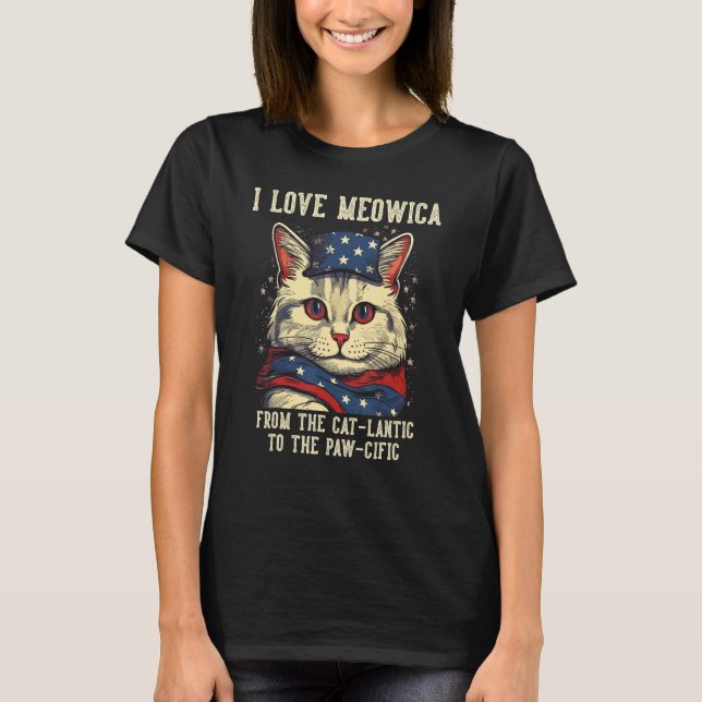 Camiseta 4th July Cat Mom I Love Meowica Patriotic Cat Wome (Frente)
