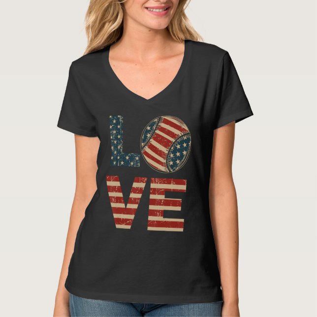 Camiseta 4th July Love Softball American Flag Teen Girl Mom (Frente)