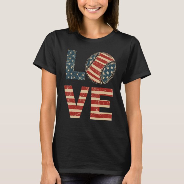 Camiseta 4th July Love Softball American Flag Teen Girl Mom (Frente)