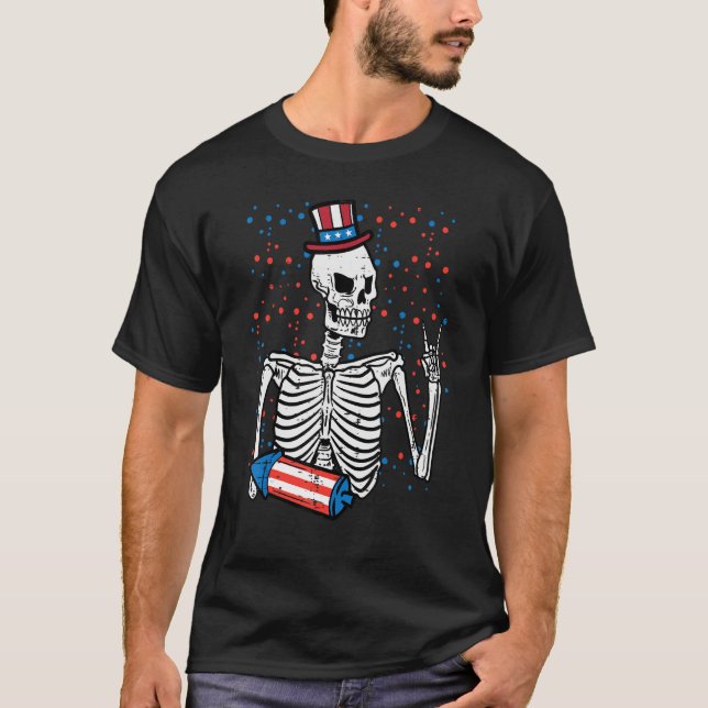 Camiseta 4th July Rocker Skeleton Patriotic Rock Men Boys K (Frente)