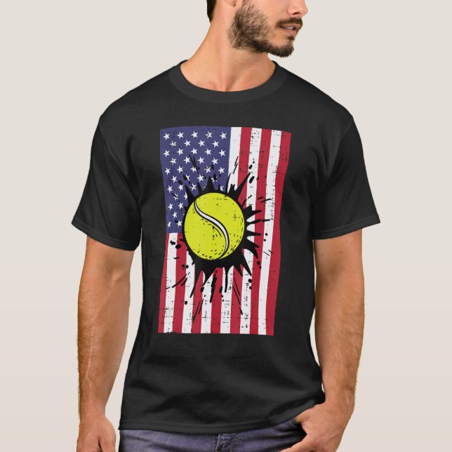 Camiseta 4th July Tennis America Flag Patriotic Men Boys Ki (Frente)