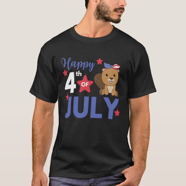 Camiseta 4th Of July American Beaver For Kids Cute Usa Beav (Frente)