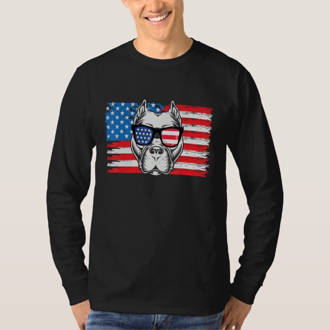 Camiseta 4th Of July American Bulldog Us Flag Patriotic Dog (Frente)