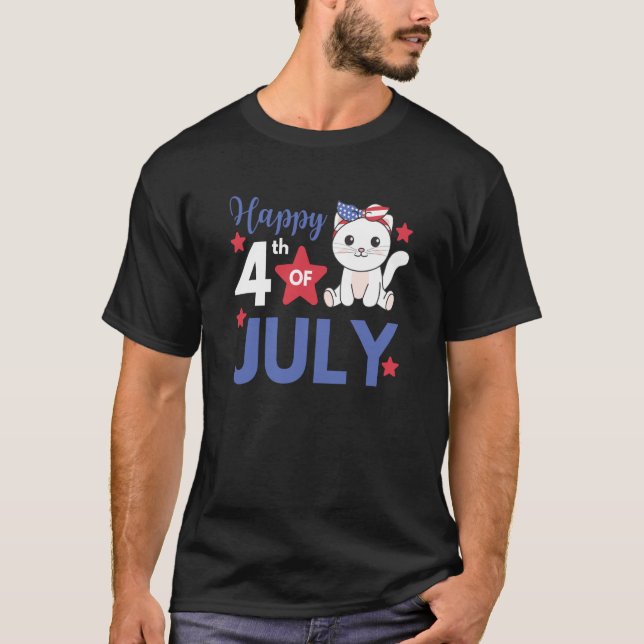 Camiseta 4th Of July American Cat For Kids Cute Usa Cat (Frente)