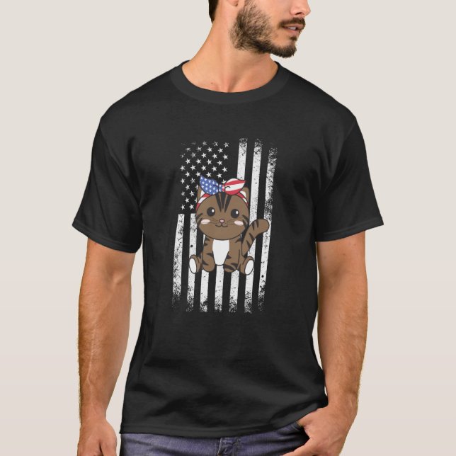 Camiseta 4th Of July American Cat For Kids Cute Usa Cat  12 (Frente)