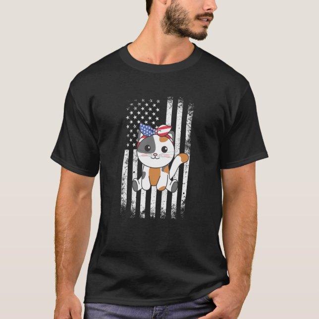 Camiseta 4th Of July American Cat For Kids Cute Usa Cat  21 (Frente)