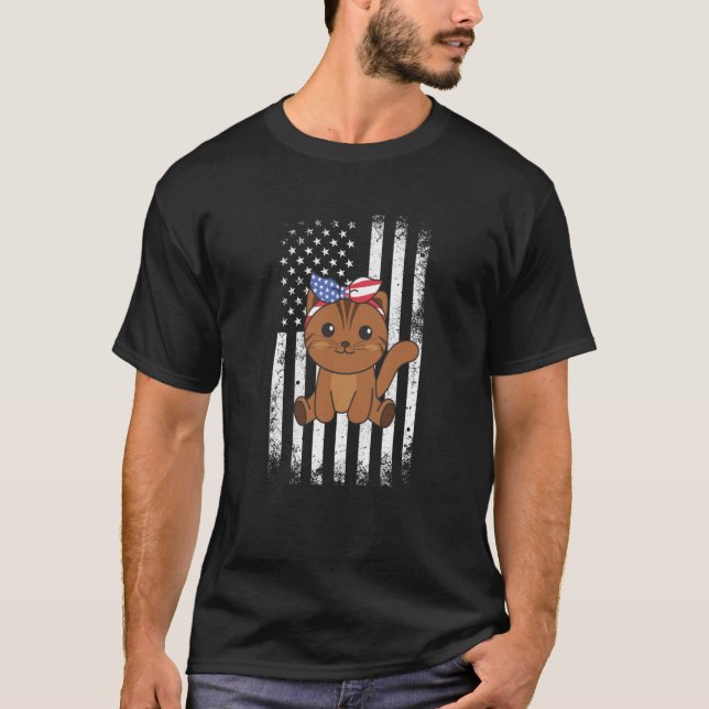 Camiseta 4th Of July American Cat For Kids Cute Usa Cat  23 (Frente)