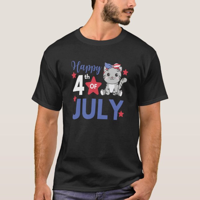 Camiseta 4th Of July American Cat For Kids Cute Usa Cat  5 (Frente)