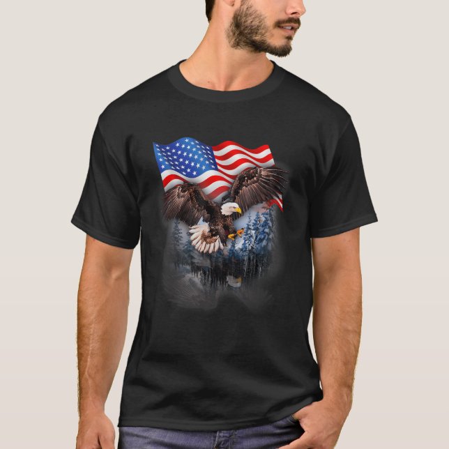 Camiseta 4Th Of July American Flag Bald Eagle (Frente)