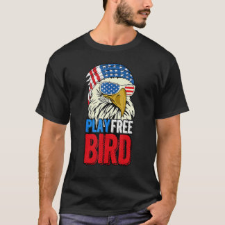Camiseta 4th Of July American Flag Bald Eagle Mullet Play F