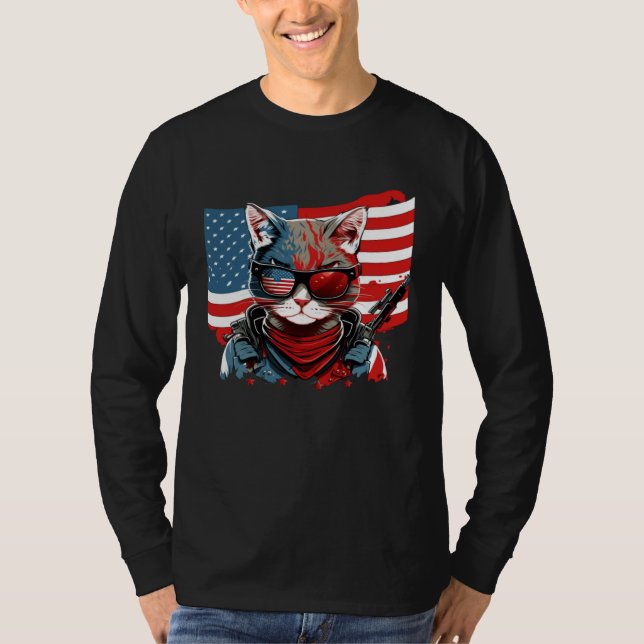 Camiseta 4th Of July American Flag Cat Military Kitten (Frente)