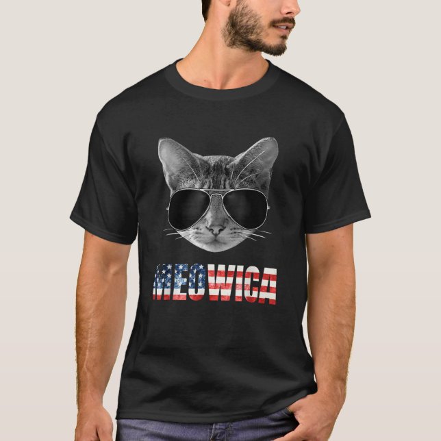 Camiseta 4th of July American Flag Funny Cat Meowica  for W (Frente)