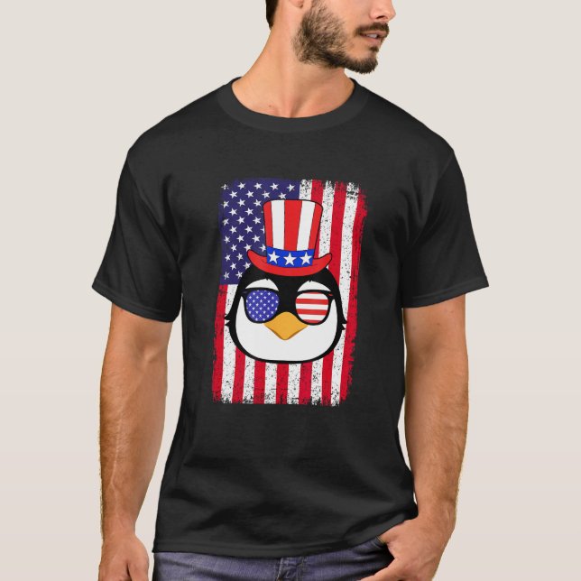 Camiseta 4th Of July American Flag Patriotic Penguin Sungla (Frente)
