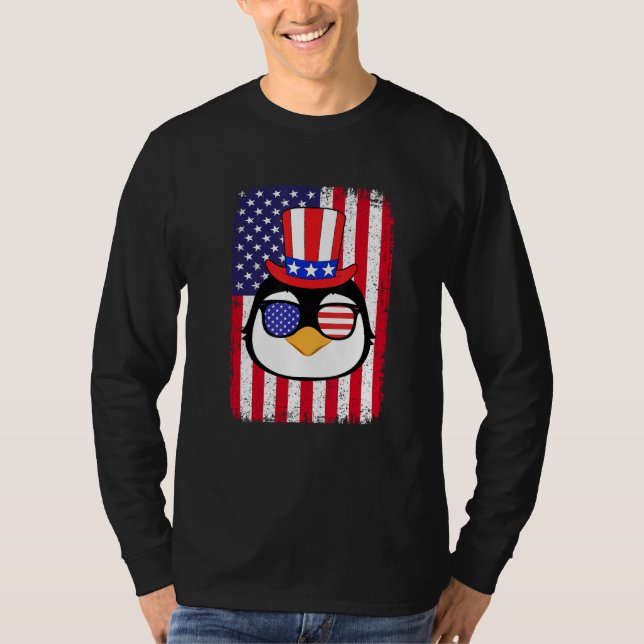Camiseta 4th Of July American Flag Patriotic Penguin Sungla (Frente)