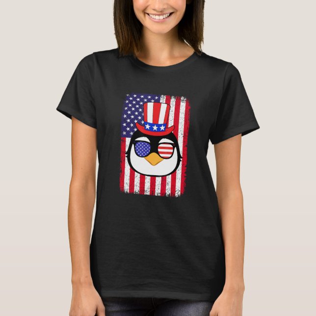 Camiseta 4th Of July American Flag Patriotic Penguin Sungla (Frente)