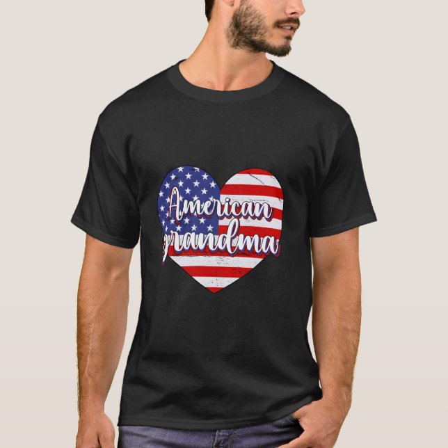 Camiseta 4Th Of July American Grandma He American Flag (Frente)