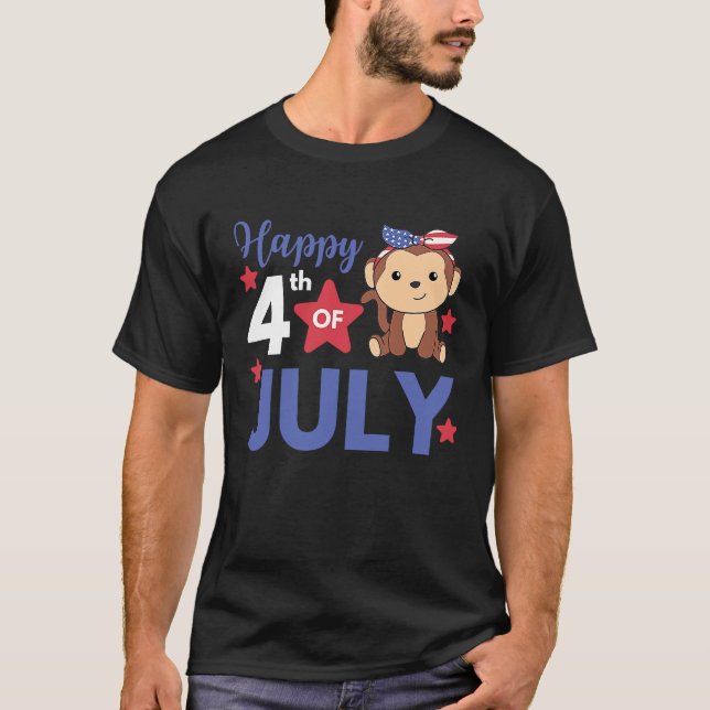 Camiseta 4th Of July American Monkey For Kids Cute Usa Monk (Frente)