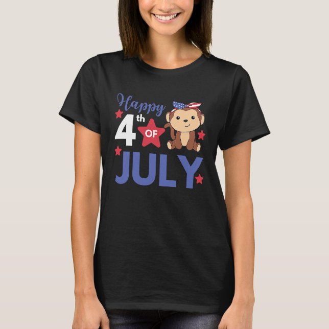Camiseta 4th Of July American Monkey For Kids Cute Usa Monk (Frente)