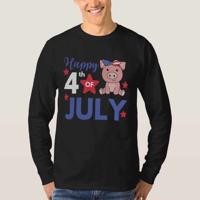Camiseta 4th Of July American Pig For Kids Cute Usa Pig (Frente)