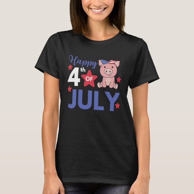 Camiseta 4th Of July American Pig For Kids Cute Usa Pig (Frente)