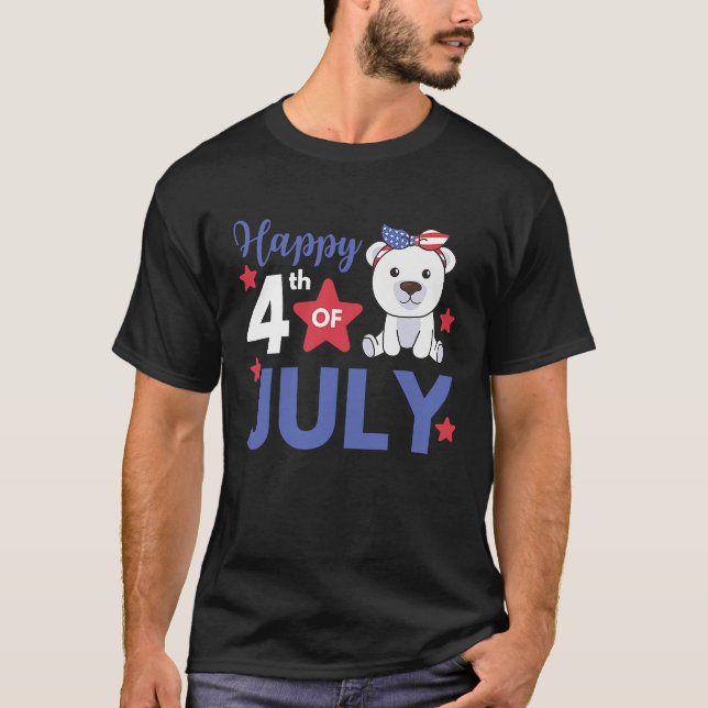 Camiseta 4th Of July American Polar Bear For Kids Cute Usa  (Frente)