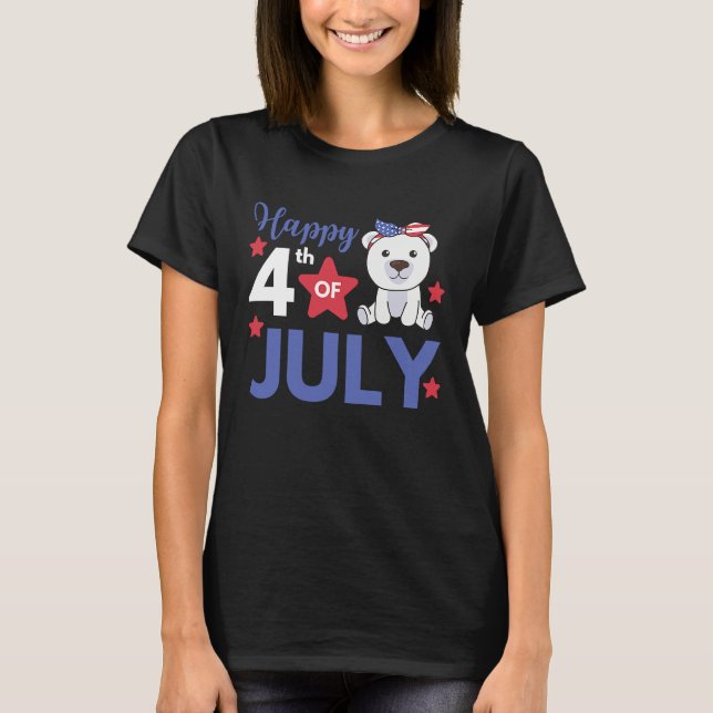 Camiseta 4th Of July American Polar Bear For Kids Cute Usa  (Frente)