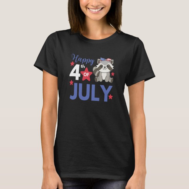 Camiseta 4th Of July American Raccoon For Kids Cute Usa Rac (Frente)