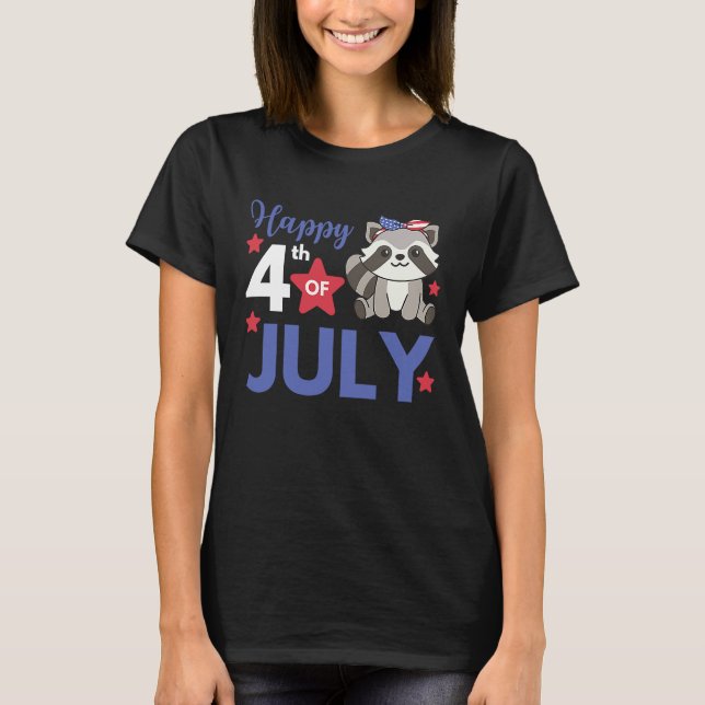 Camiseta 4th Of July American Raccoon For Kids Cute Usa Rac (Frente)