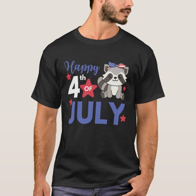Camiseta 4th Of July American Raccoon For Kids Cute Usa Rac (Frente)