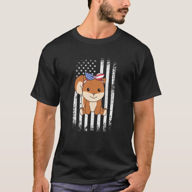 Camiseta 4th Of July American Squirrel For Kids Cute Usa Sq (Frente)