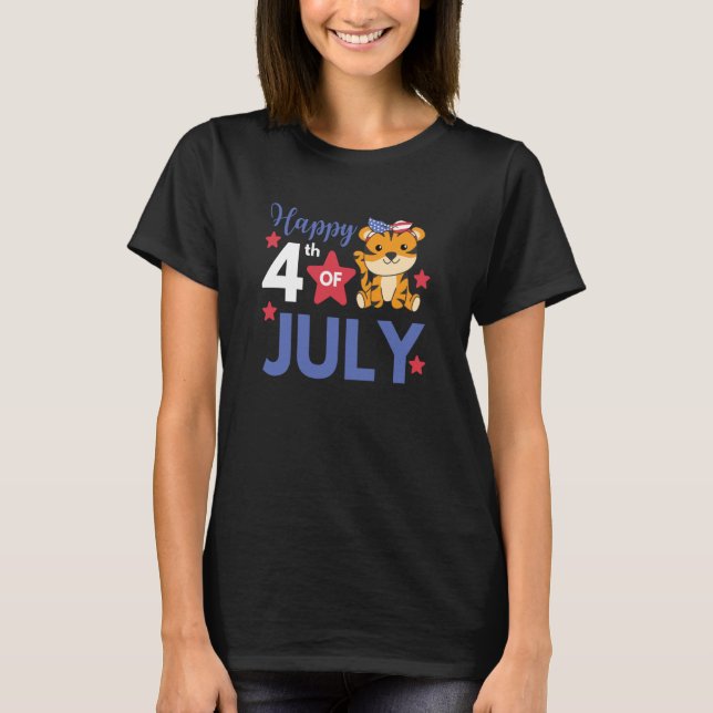 Camiseta 4th Of July American Tiger For Kids Cute Usa Tiger (Frente)