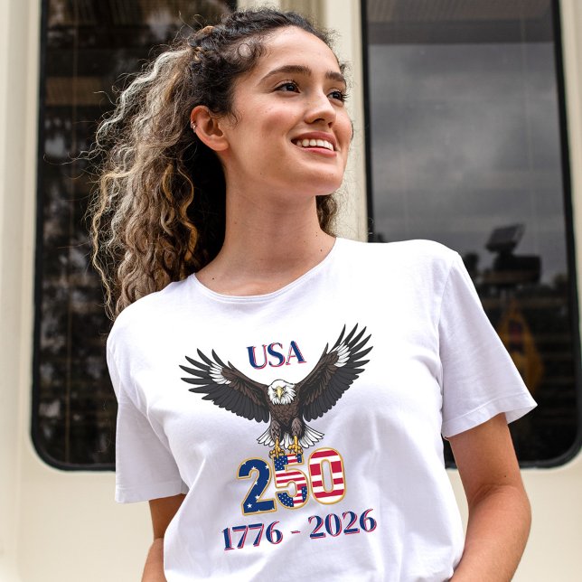 Camiseta 4th of July Anniversary 250 Years USA Bald Eagle (Criador carregado)