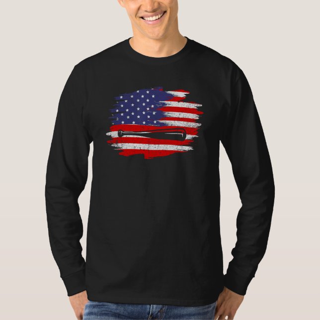 Camiseta 4th of July Baseball   American Flag With Bat Patr (Frente)