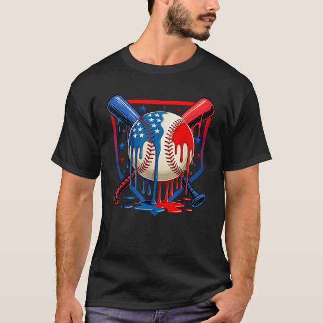 Camiseta 4th Of July Baseball Drip Patriotic Ice Cream Yout (Frente)