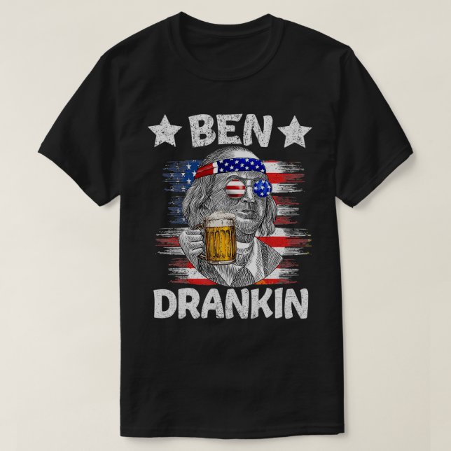 Camiseta 4th Of July Ben Drankin Drinking Beer Benjamin Fra (Frente do Design)