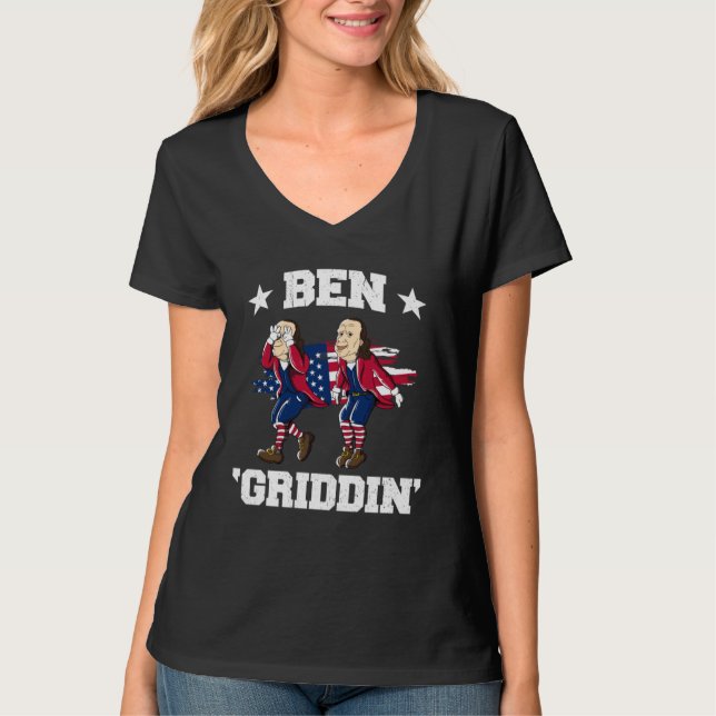 Camiseta 4th of July Benjamin Franklin Griddy Ben Griddin (Frente)