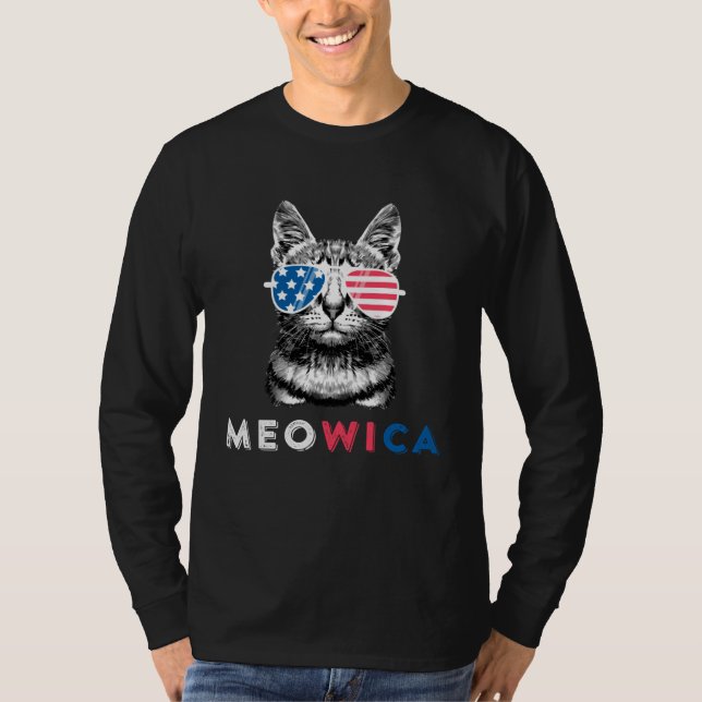 Camiseta 4th Of July Cat Meowica Merica Kitty Patriotic Cat (Frente)