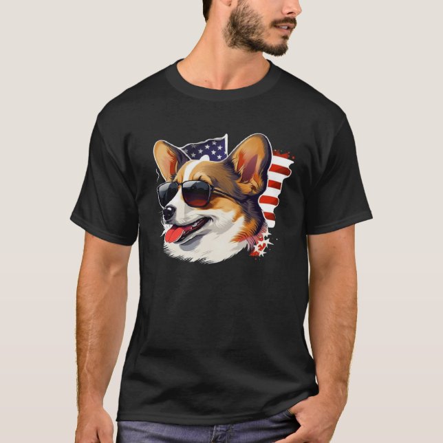 Camiseta 4th Of July Corgi American Flag Dog (Frente)