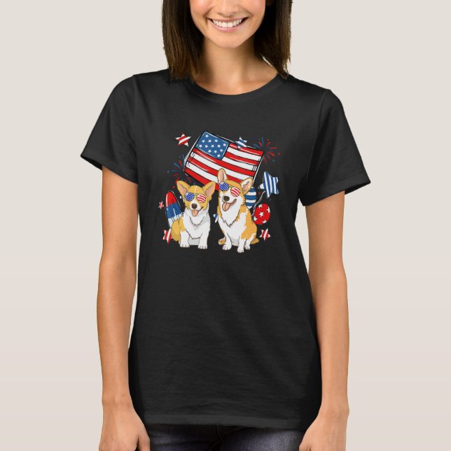 Camiseta 4th Of July Corgi Dog Independence Day Patriotic (Frente)