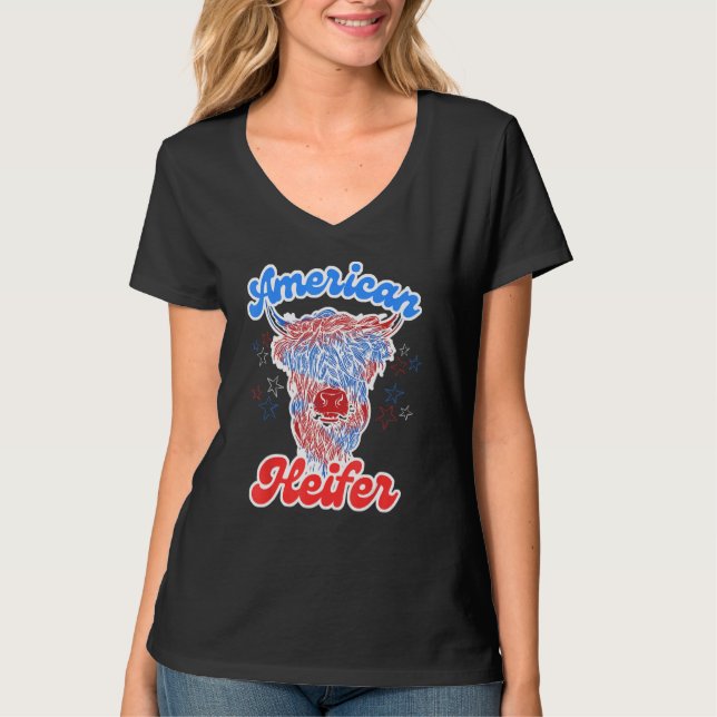 Camiseta 4th of July Cow for American Heifer Highland Cow (Frente)