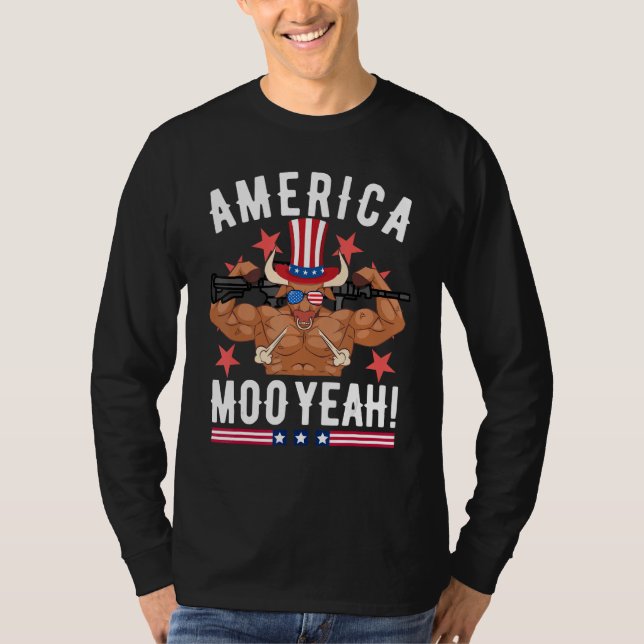 Camiseta 4th Of July Cow  Moo Yeah Sun Glasses Patriotic (Frente)